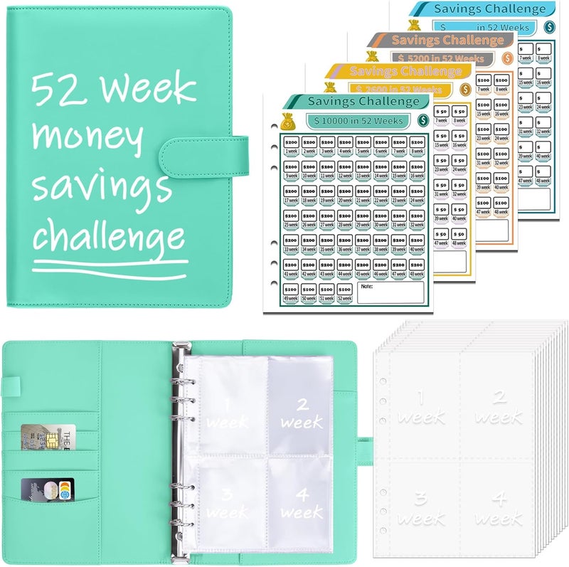 Antner 52 Week Savings Challenge Binder with Cash Envelopes, A5 Budget Binder Savings Challenges Book with 4 Savings Challenges Tracker to Save $5,200 and $2,600 and $10,000 and DIY, Light Green - Image 1